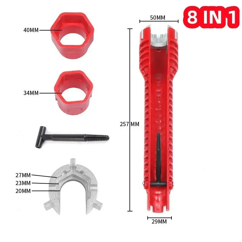 8 in 1 Bathroom Wrench Set Faucet and Sink Installation Multifunctional Angle Valve Water Heater Plumbing Universal Repair Tool