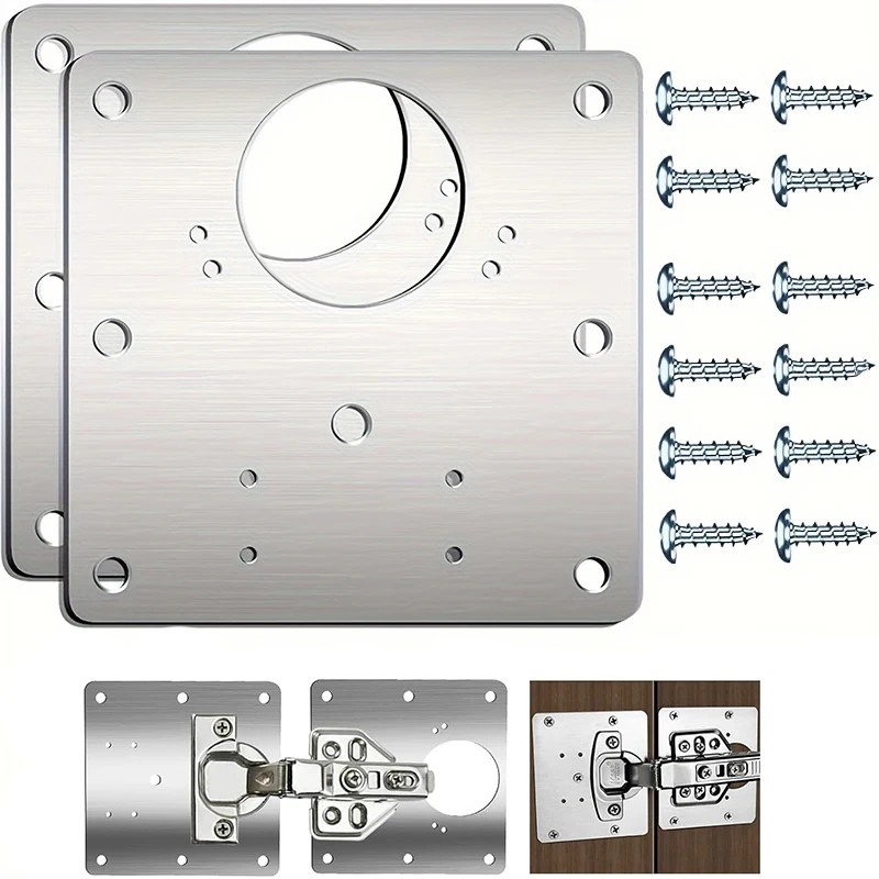 Stainless Steel Cabinet Hinge Repair Plate Hinge Repair Bracket Kit Fixing Screws, Suitable for Wooden Cabinet Doors Furniture