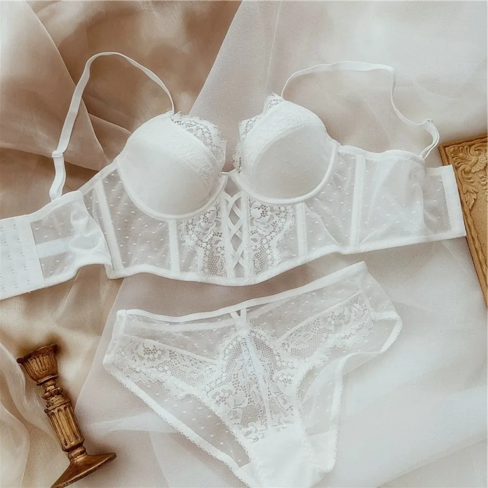 Ladies French Vintage Lace Bra Set,Thin Cup Soft Underwire Boned Shapewear, Bust Lift Side Contain Armpit Fat,Lingerie Underwear