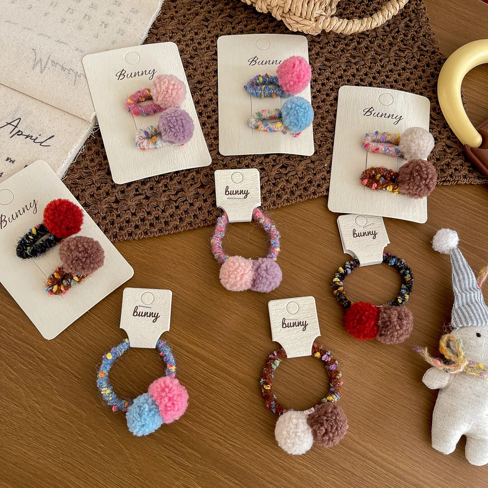 Lamb Wool Hairclip Hairpin Baby Girl Cute Hair Rope Tie Elastic Hair Band Rubber Band Children's Hair Accessories Kids Headwear