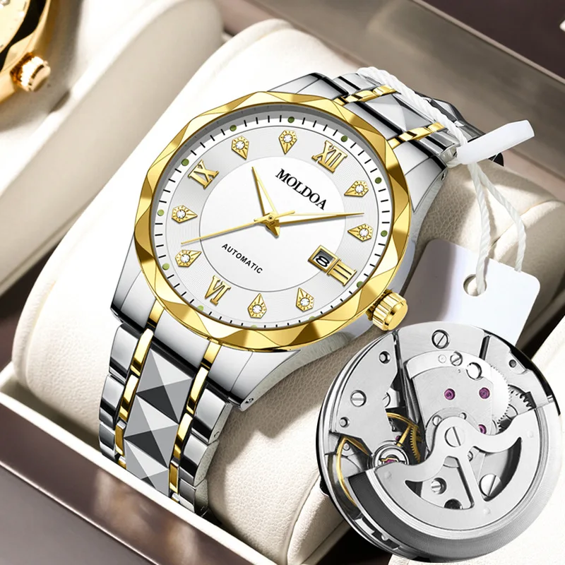 ساعة رجالية، تقويم خفيف ليلي للرجال مقاوم للماء، مزدوج الجوانب، إبزيم على شكل فراشة، أرقام رومانية، ساعة كوارتز رجالية فاخرة #3