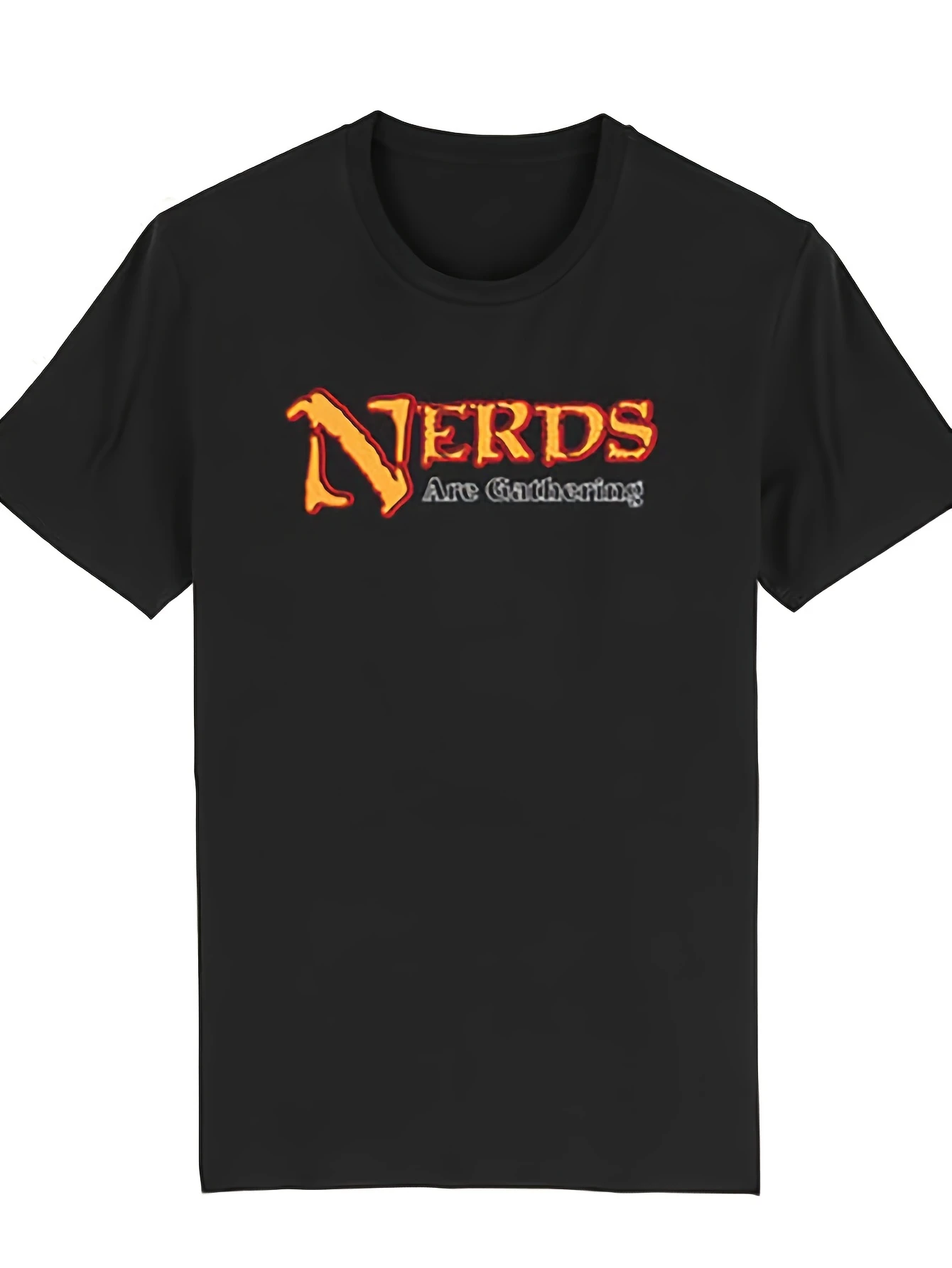 Men's short-sleeved black T-shirt featuring a satirical graphic with the logo 