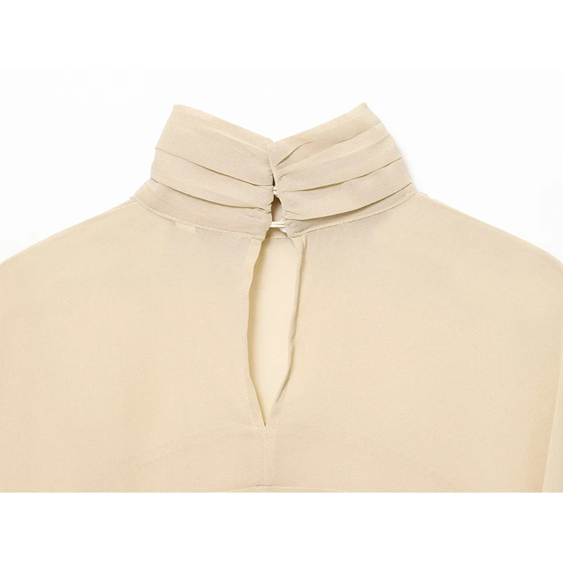 YENKYE Nowa Modna Bluzka z Wysokim Kołnierzem i Asymetrycznym Dołem dla Eleganckich Kobiet, Luźna Bluzka z Szyfonu