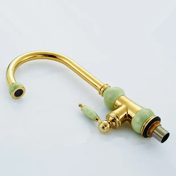 

European Natural Jade Golden Hot and Cold Sink Tap Vegetables Basin Rotate Spout Drinking Water Faucet BM-6007KKitchen Faucets