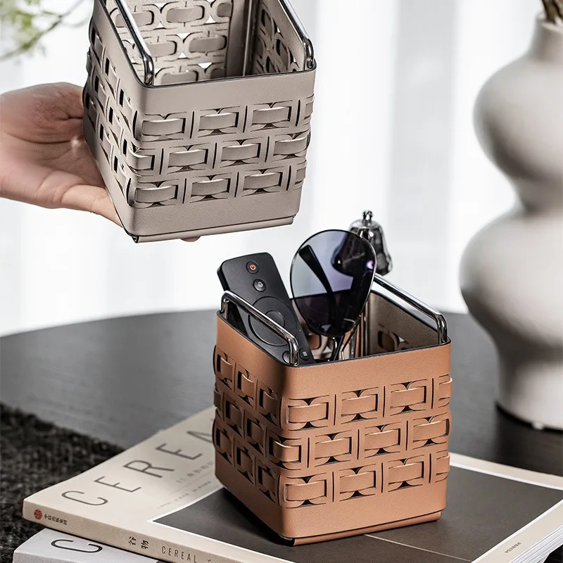 Image of Französische Diamantmuster-Aufbewahrungsbox, Luxuriöser Schreibtisch-Organizer für Make-up-Pinsel, Stifte, Fernbedienung, Elegantes Ablagetablett für Zuhause und Büro