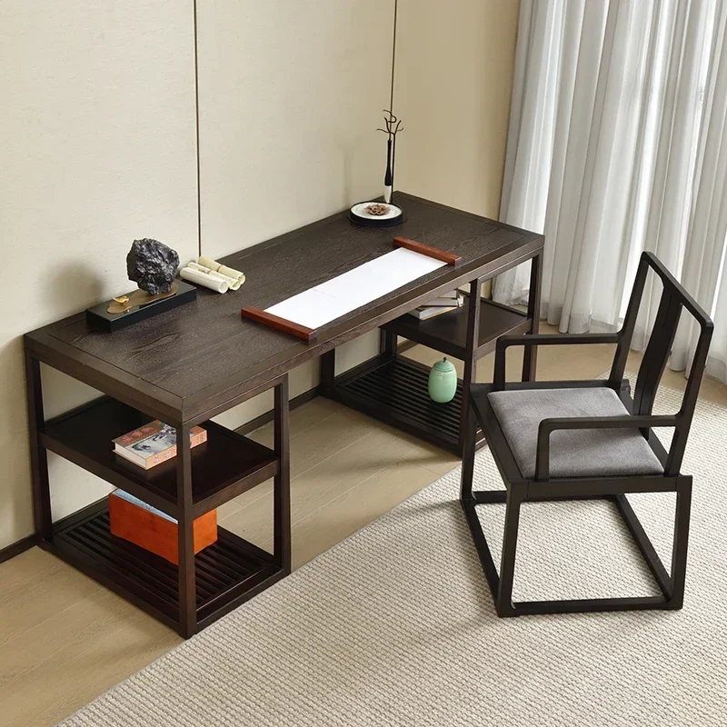 A New Chinese-style solid wood desk, household ash wood study writing desk, painting table, calligraphy table