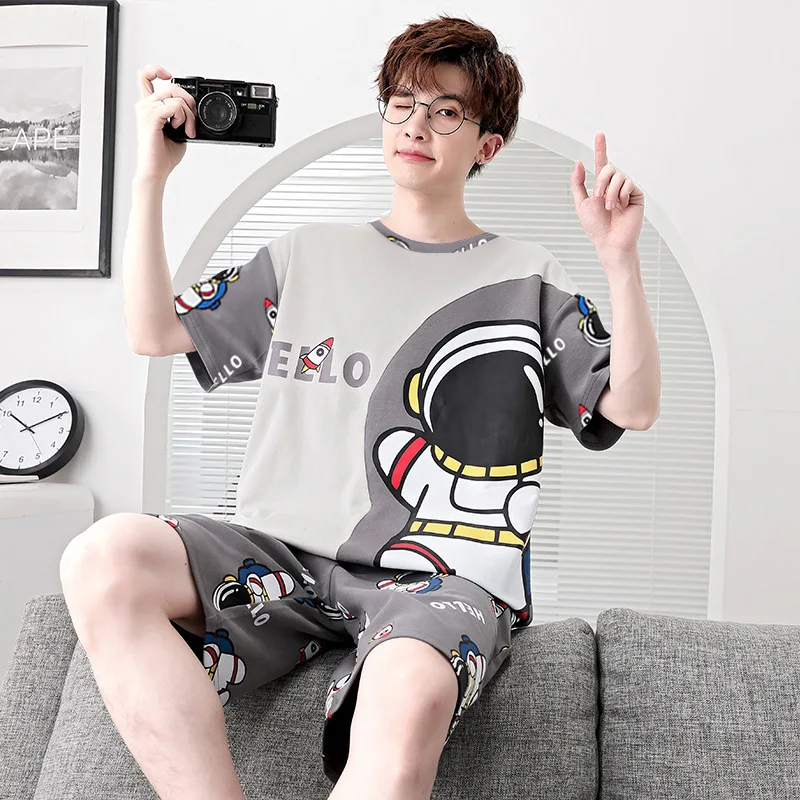 

2 Piece Set Sleepwear Men Large Size Youth Pajamas Striped Bear Home Wear Man Nightwear Loungewear Comforts Breathable Casual