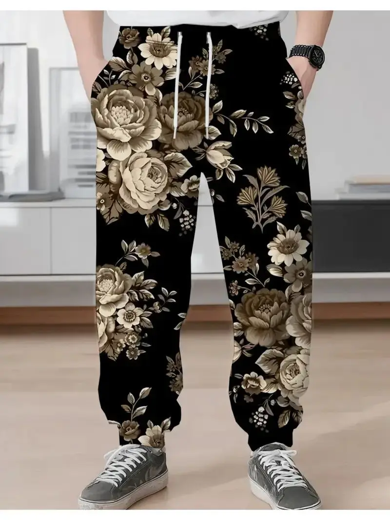 Retro Frühling und Herbst Bestseller Mode Blumen 3D-Bedruckte Hosen Trendige Herren-Freizeithosen