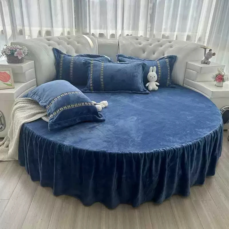 Winter Velvet Round Solid Bed skirt Round Coral fleece Bed Cover Flannel Round Mattress Bedspread For 200cm/ 220cm