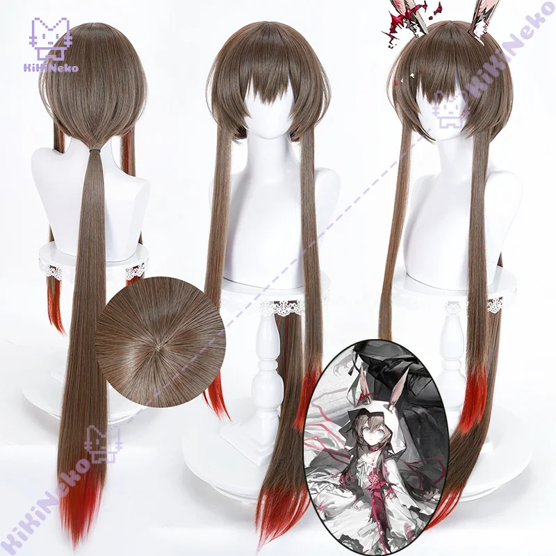 Game Arknights Amiya Cosplay Wig Long Brown Red Gradient Hair Scalp Top For Halloween Comicon Party Adult Women Men