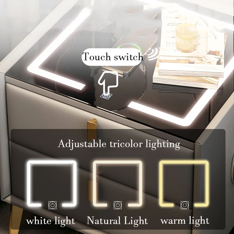 Intelligent Bedside Table Wireless Charge Three Color Night Light Bluetooth audio USB Interface Nightstands Bedroom Furniture