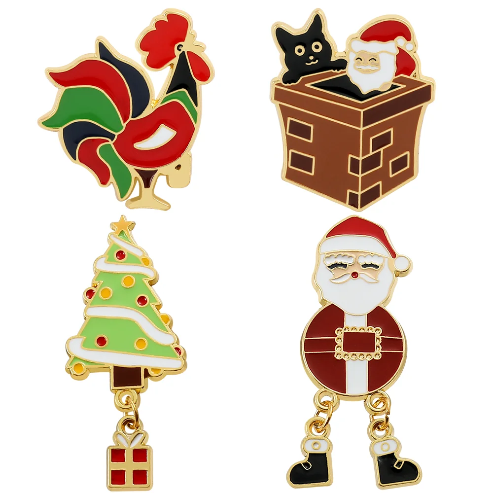 Kawaii Santa Claus Christmas Tree Enamel Pin Cute Metal Badge Brooch Clothing Backpack Lapel Pin Christmas Jewelry Accessories