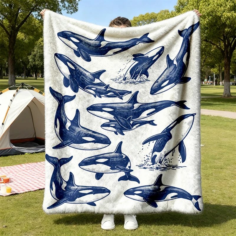 Orca 90s Vintage Tattoo Style Graphic Flannel Blanket