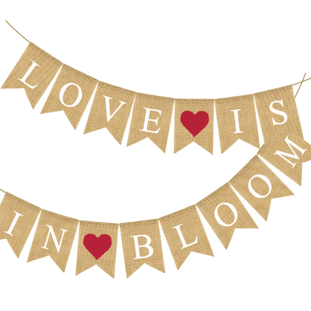 LOVE IS IN BLOOM Letter Printing Flag Party Decorative Props Burlap Banner Swallowtail Garland Red Heart Design Bunting Linen We