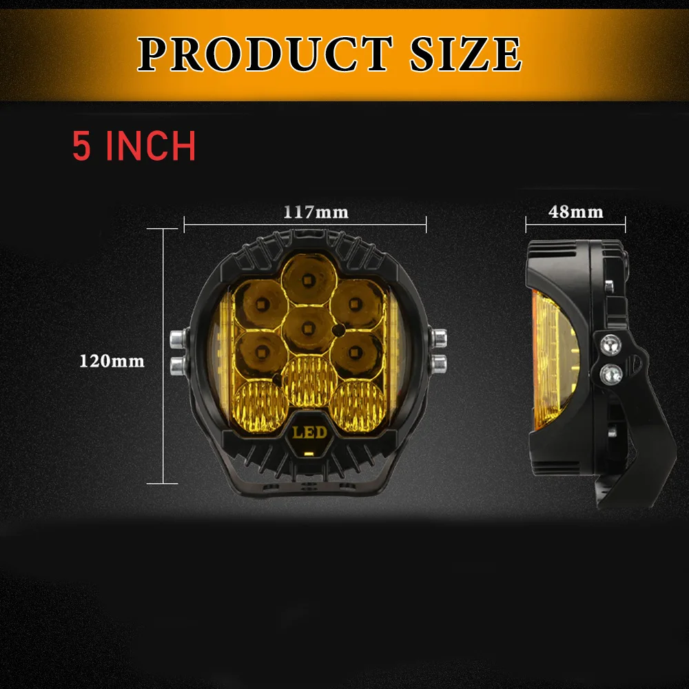 1/2 pz 5 pollici auto LED luce di lavoro universale per fuoristrada camion 4X4 ATV SUV luci ausiliarie Combo lampada di guida faro giallo