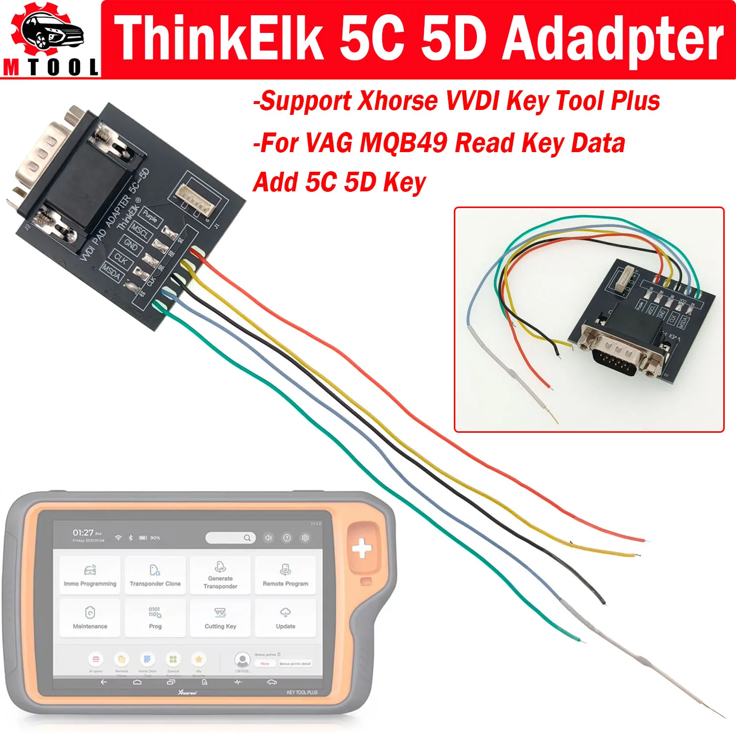 

ThinkElk 5C 5D Adadpter for Xhorse VVDI Key Tool Plus For VAG MQB49 5C 5D Add Key For V-W For Audi Read Key Data Add 5C 5D Key
