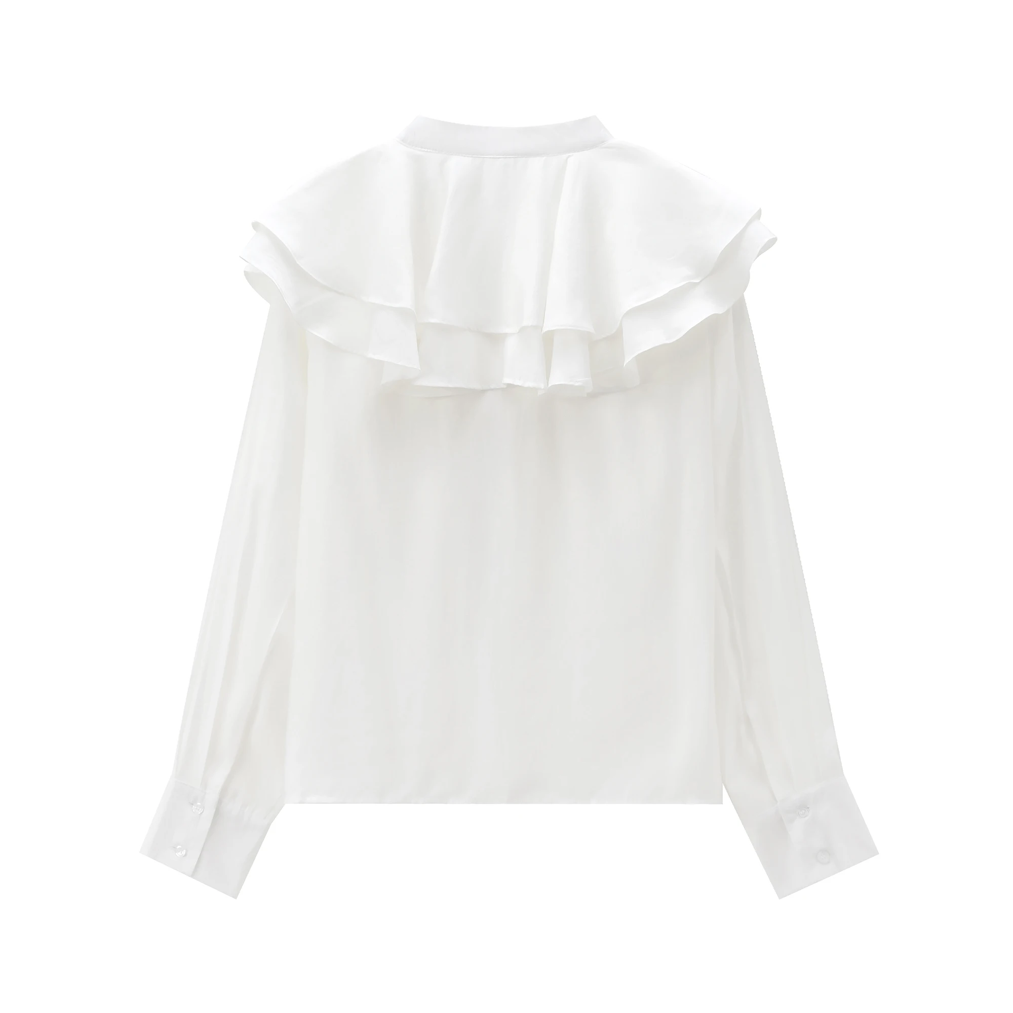 Tangada Women Retro High Quality White Ruffles Blouse Long Sleeve Chic Female Casual Loose Shirt PS060