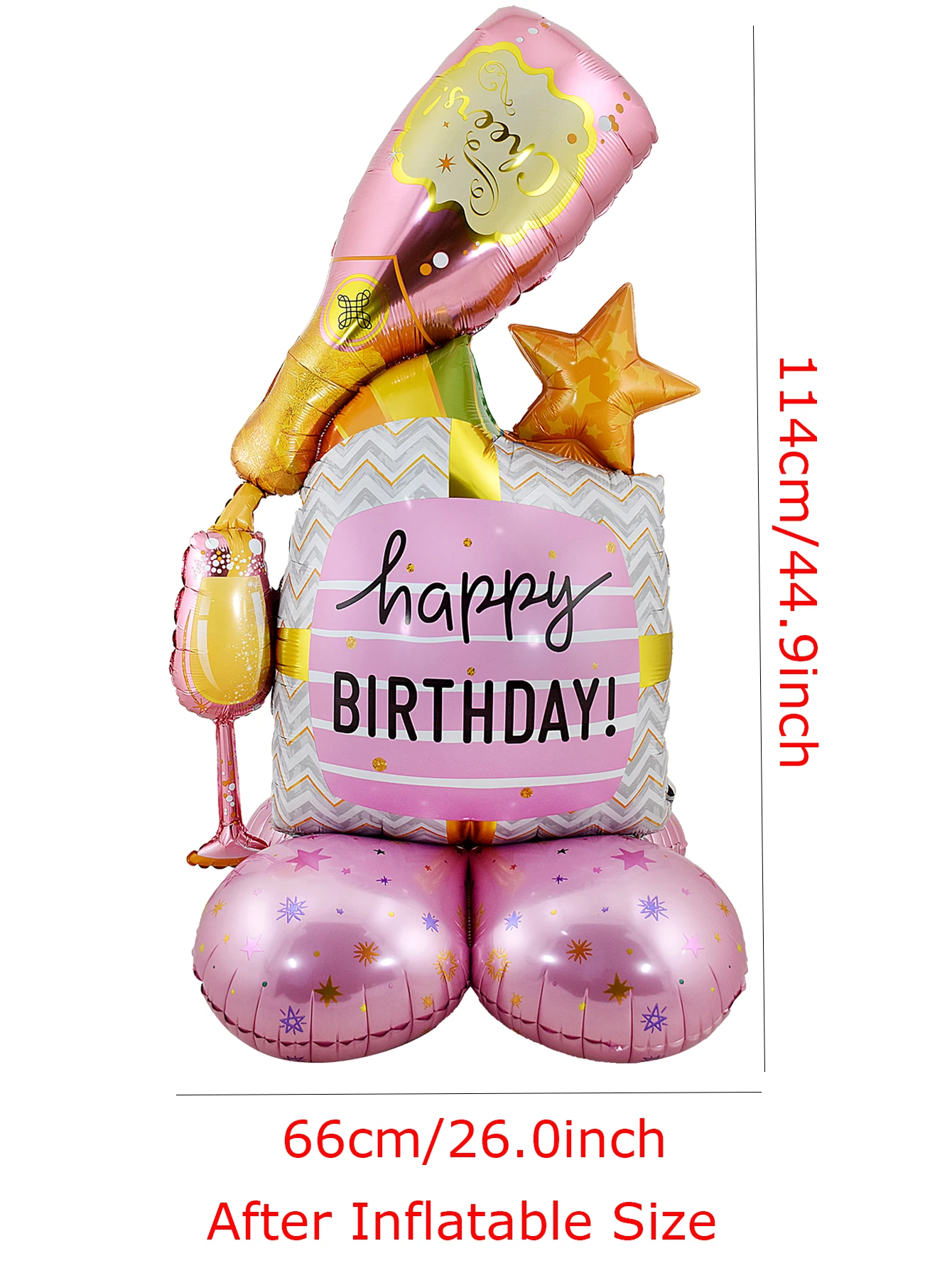 3D Stand Pedestal Bolo Champagne Balões De Aniversário, Foil Balloon, Decorações de Feliz Aniversário, 1Pc