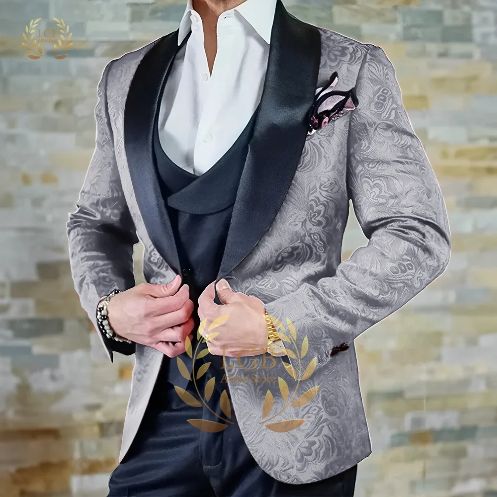 

Men's Jacquard Suit 3-piece Set (Jacket + Vest + Pants) Custom Men's Wedding Tuxedo Cocktail Dress Suit