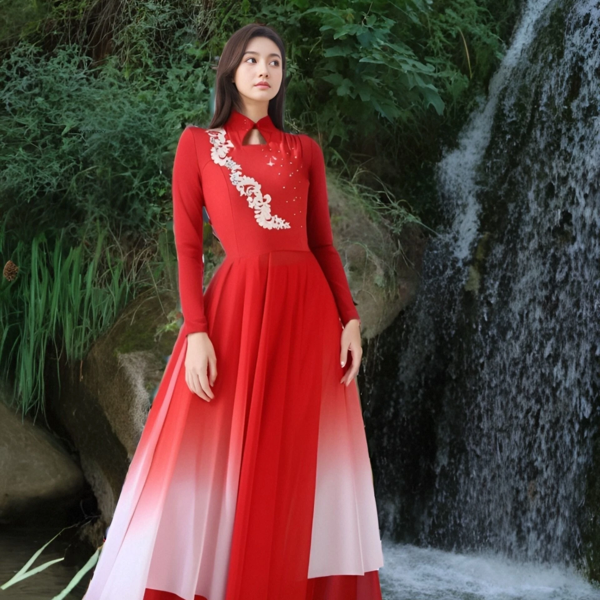 

Vietnam Traditional Aodai Dress Chinese Improved Qipao National Traditional Cheongsam Dress Retro Red Folk Dacne Dress