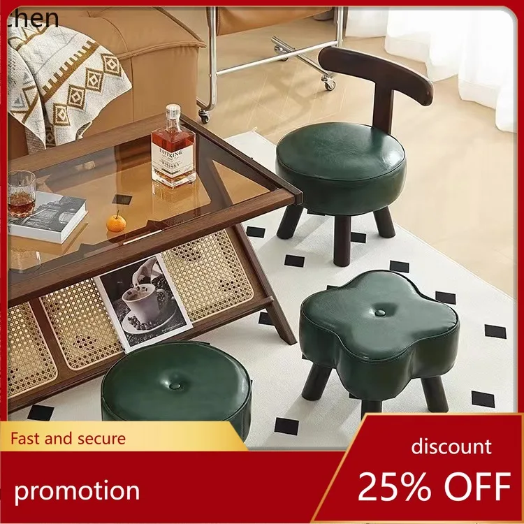 

YFY Small Stool for Home Use, Children's Rotatable Low Stool with Backrest, Shoe Changing Stool, Solid Wood Small Low Stool