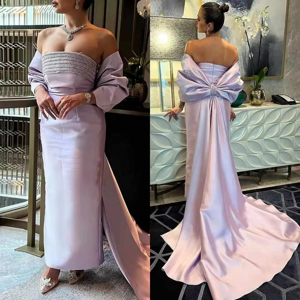 

Customized High Quality Charmeuse Sequined Pleat Straight Off-the-shoulder Midi Dresses Bespoke Occasion Sexy