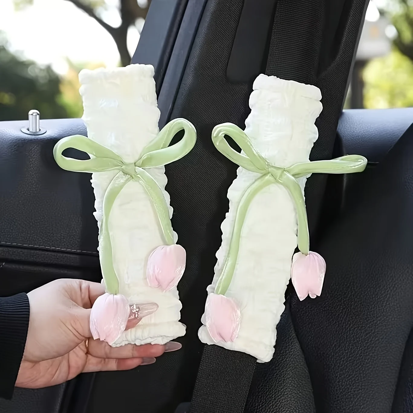 2/1 Piece with Random Color, Simulated Tulip Flower Car Seat Belt Shoulder Protector, Creative Car Seat Belt Anti-Lock Protective Cover, Suitable for All Seasons, Car Decoration, Halloween and Christmas Gift