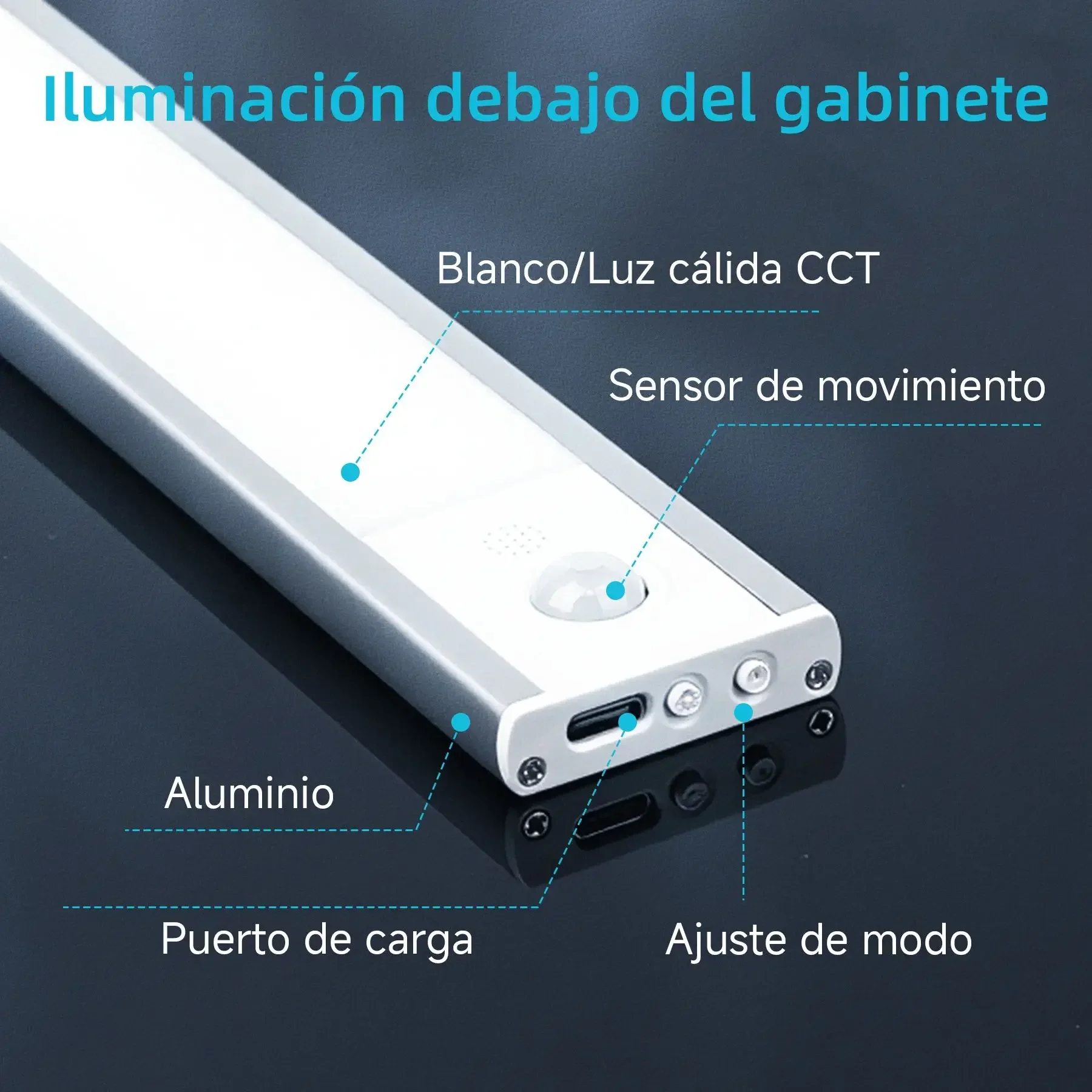 مستشعر حركة LED إضاءة الخزانة من الألومنيوم USB قابل لإعادة الشحن مصباح أنبوبي LED 3 ألوان يعتم استشعار جسم الإنسان لغرفة نوم المطبخ #2