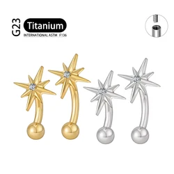 ASTM F136 Titanium 16G CZ North Star Rook Earring 6mm 8mm 10mm 12mm Curved Barbell Eyebrow Cartilage Tragus Labret Piercing