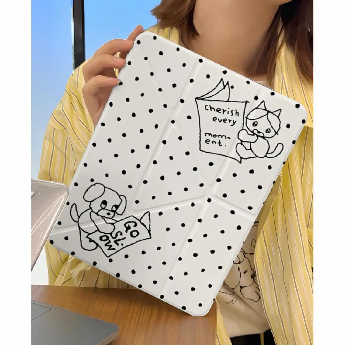INS Wave Point Cat Newspaper Dog Case For iPad Pro 11 13in 2025 MINI iPad Pro12.9in Air7 10/11th M4/5 Y Folding Protective Cover