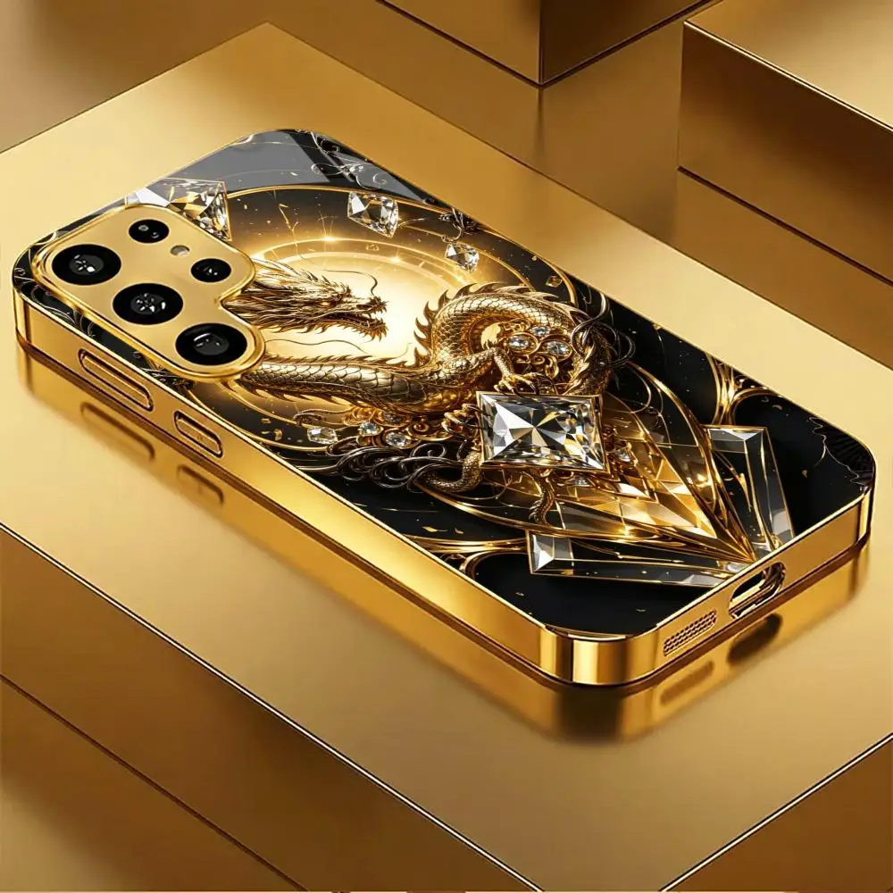 Luxury Golden Dragon Phone Case for  Samsung Galaxy S26 S25 S24 S23 S22 S21 FE,Ultra,Plus Plating Frame Cover Shockproof  Case