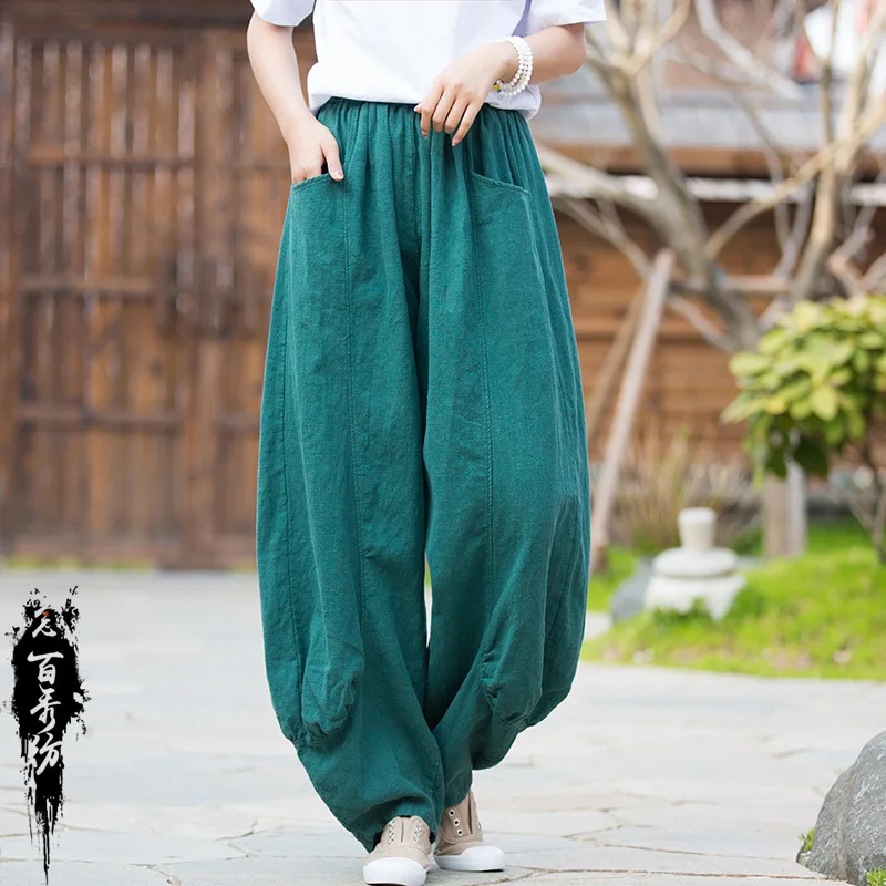 

Spring and Summer New Ramie Stone Washed Soft All-Matching Trousers Women's Zen Home Travel Casual Pants Wide Leg