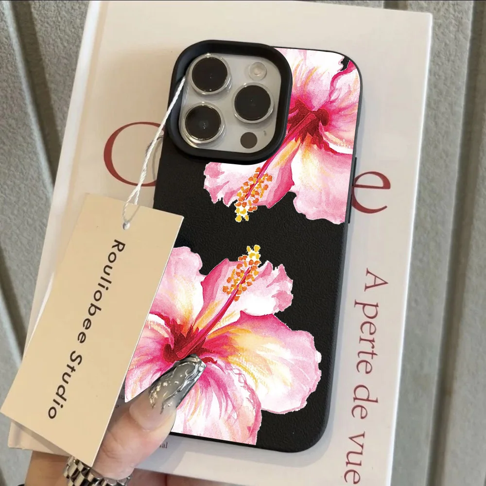 HOT Luxury Hibiscus Flower Lemon Lichee leather pattern Phone Case For Samsung S26 S25 S24 S23 S22 S21 S20 Plus FE Ultra 4G 5G