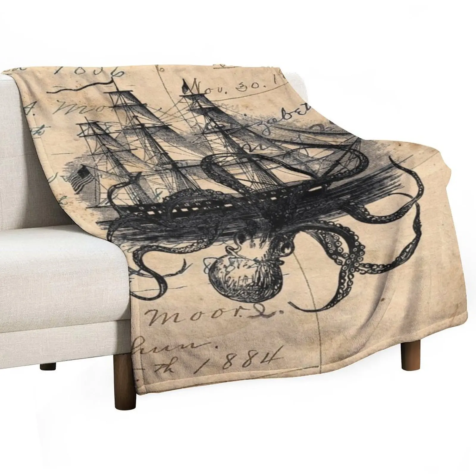 

Kraken Attacking Ship on Ledger DesignKAS947 Throw Blanket blankets and throws Bed Soft Bed Fashionable Blankets