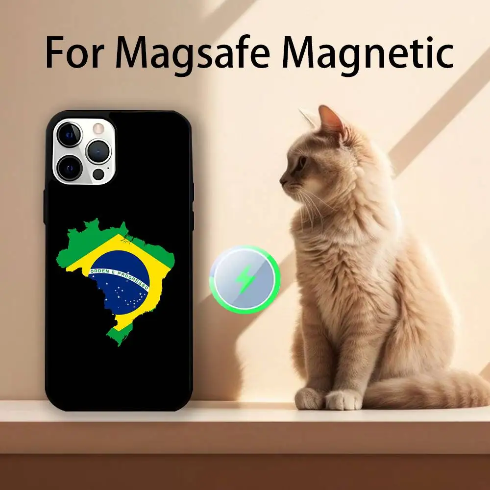 حافظة هاتف بعلم برازيلي برازيلي لهاتف آيفون 17,16,15,14,13,12,11,Pro,Max,Plus,Mini,SE4,E شحن لاسلكي مغناطيسي Magsafe