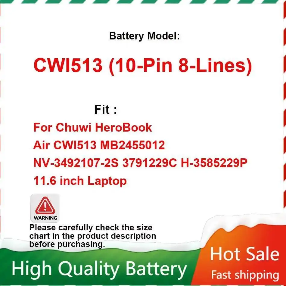 

Аккумулятор 5000 мАч для Chuwi Herobook Air CWI513 MB2455012 NV-3492107-2S 3791229C H-3585229P 11,6-дюймовый ноутбук 10-контактный 8-линейный