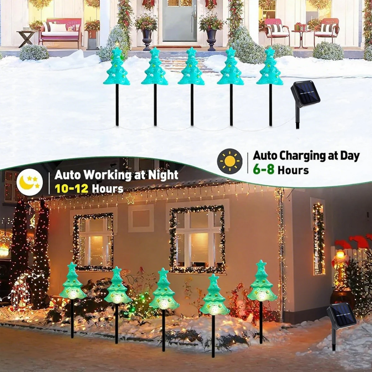 5Pcs/Set Solar Powered Christmas Tree Pathway Lights Waterproof Outdoor Garden Stake Lights For Yard Lawn Patio Party Xmas Decor