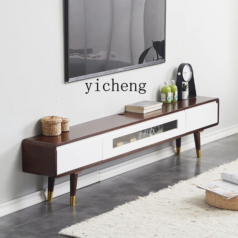 YFY  solid wood TV cabinet living room bedroom small  simple modern ultra-narrow thin mini extremely narrow floor with legs