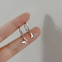 Trendy Sweet Butterfly Pendant Hoop Earrings For Women Silver Color Elegant Ear Buckle Banquet Party Jewelry Accessories