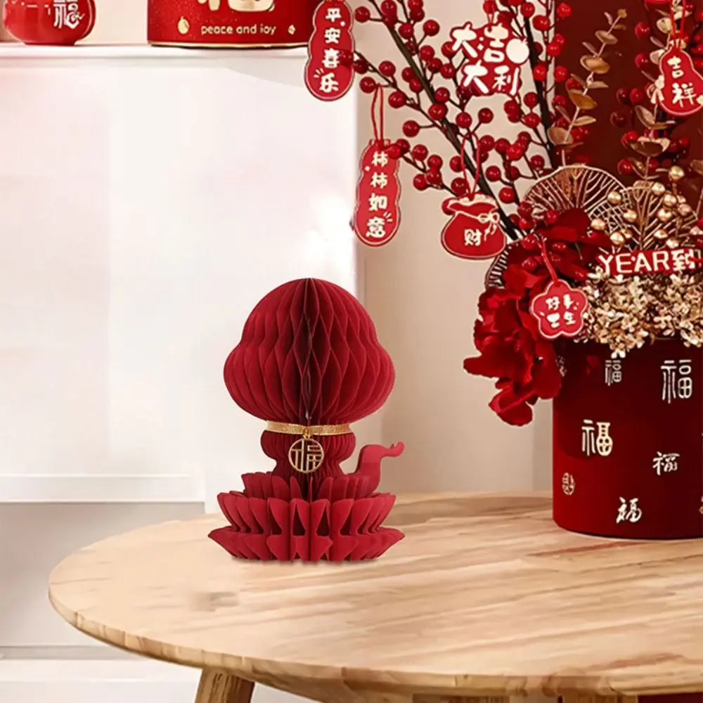 DIY Paper Snake Honeycomb Decoration Craft Snake Shape New Year Red Honeycomb Lantern 3D Spring Festival Pendant