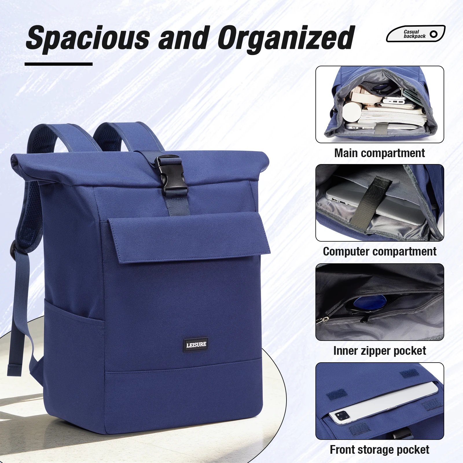 حقيبة ظهر رول توب للرجال 2026 - حقيبة ظهر للسفر ذات سعة كبيرة، حقيبة ركاب متينة للعمل والمدرسة ورحلات عطلة نهاية الأسبوع #3