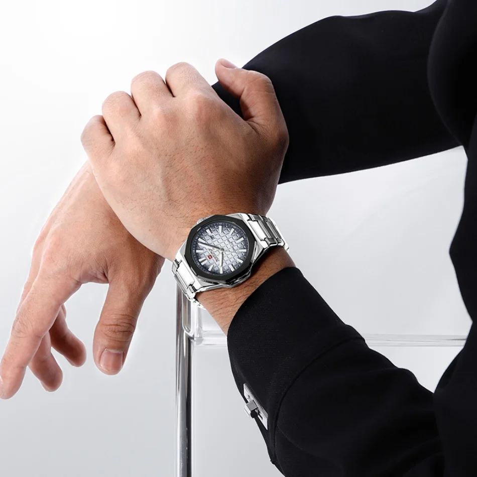 

NAVIFORCE ремешок из нержавеющей стали календарь спортивные 3ATM мужские часы водостойкие светящиеся кварцевые наручные часы мужской дисплей даты 2025