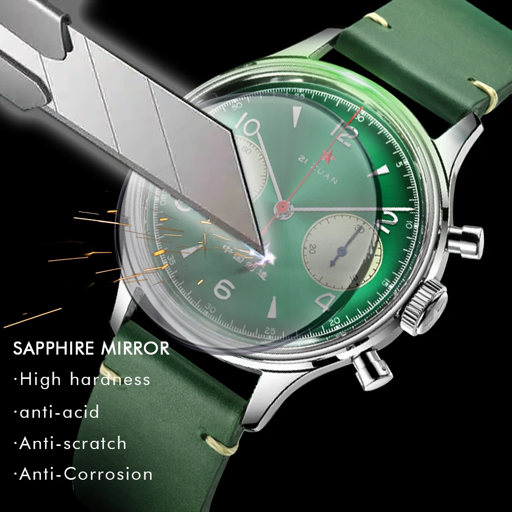 New Red Star 38mm Gooseneck Sapphire Chronograph Men's Watch Original ST1901 Movement 1963 Manual Winding Mechanical Watches