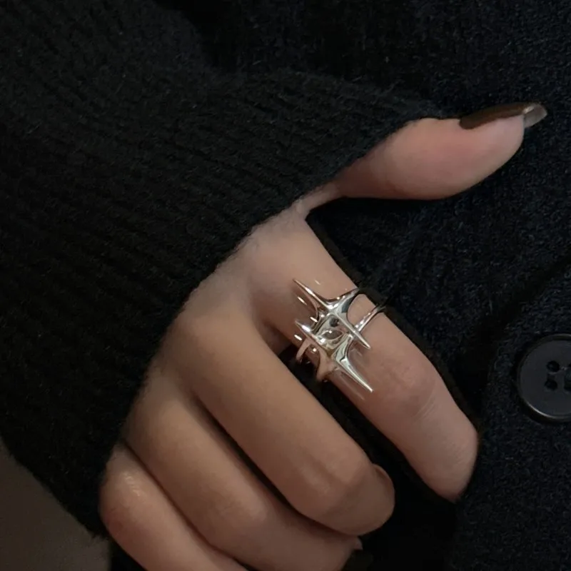 S92 Sterling Silver Korean Version Simple and Fashionable Four Pointed Star Ring Personalized Basic Style Wholesale