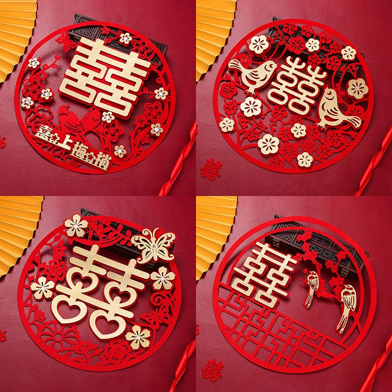 Chinese Wedding Ideas Stickers Marriage Double Happiness Decoration Wedding Wall Door Traditional Decor Bedhead Decor Supplies