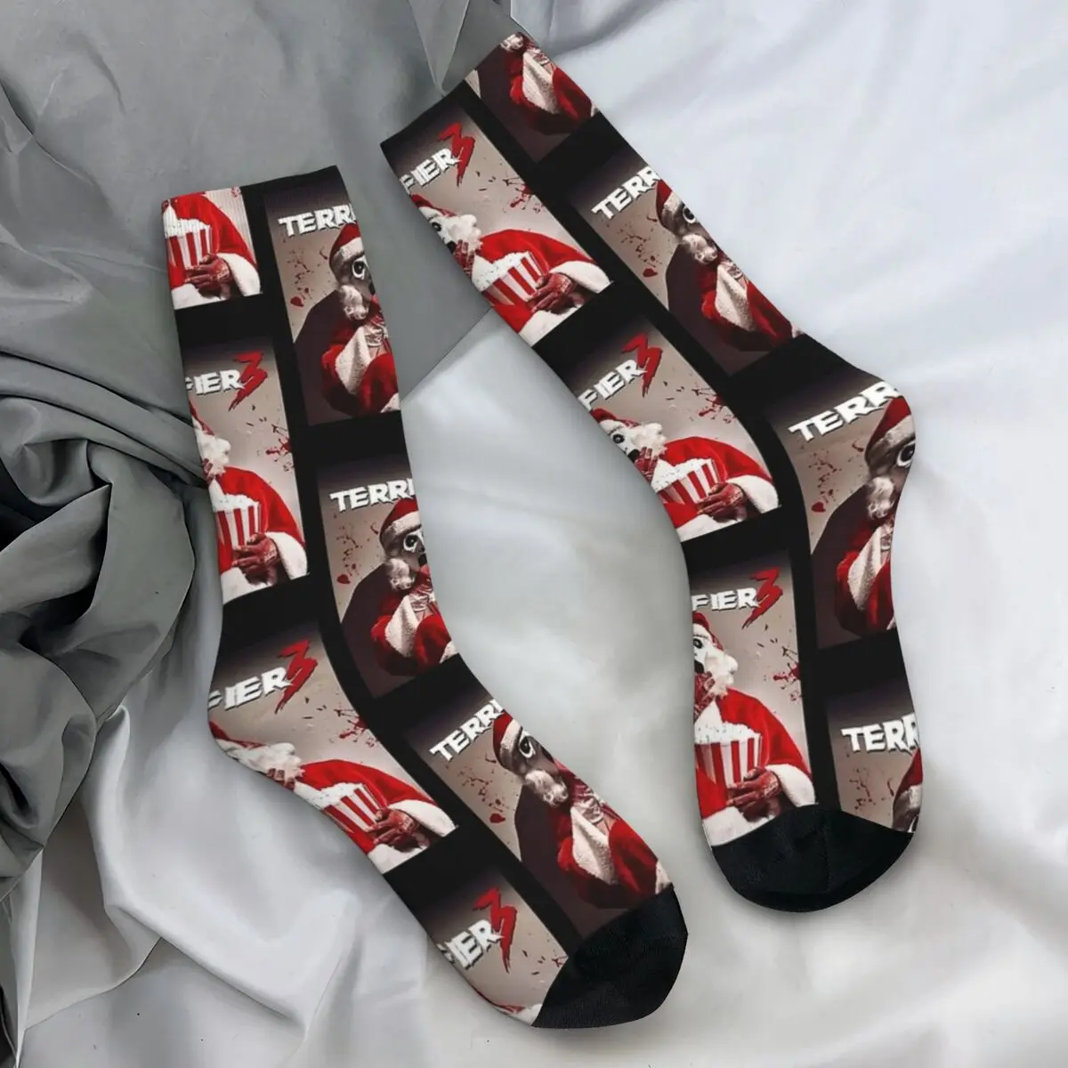 

Мужские носки Terrifier, рождественские чулки с тремя фильмами Santa Terrifier, осенние забавные дышащие носки, велосипедные антибактериальные носки на заказ