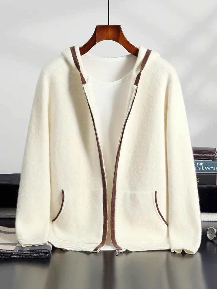 

2025 Men Clothes Basic Thick Hooded Cardigan Autumn Winter 100% Cashmere Sweater Soft Warm Knitwear Quality Zipper Fashion Trend