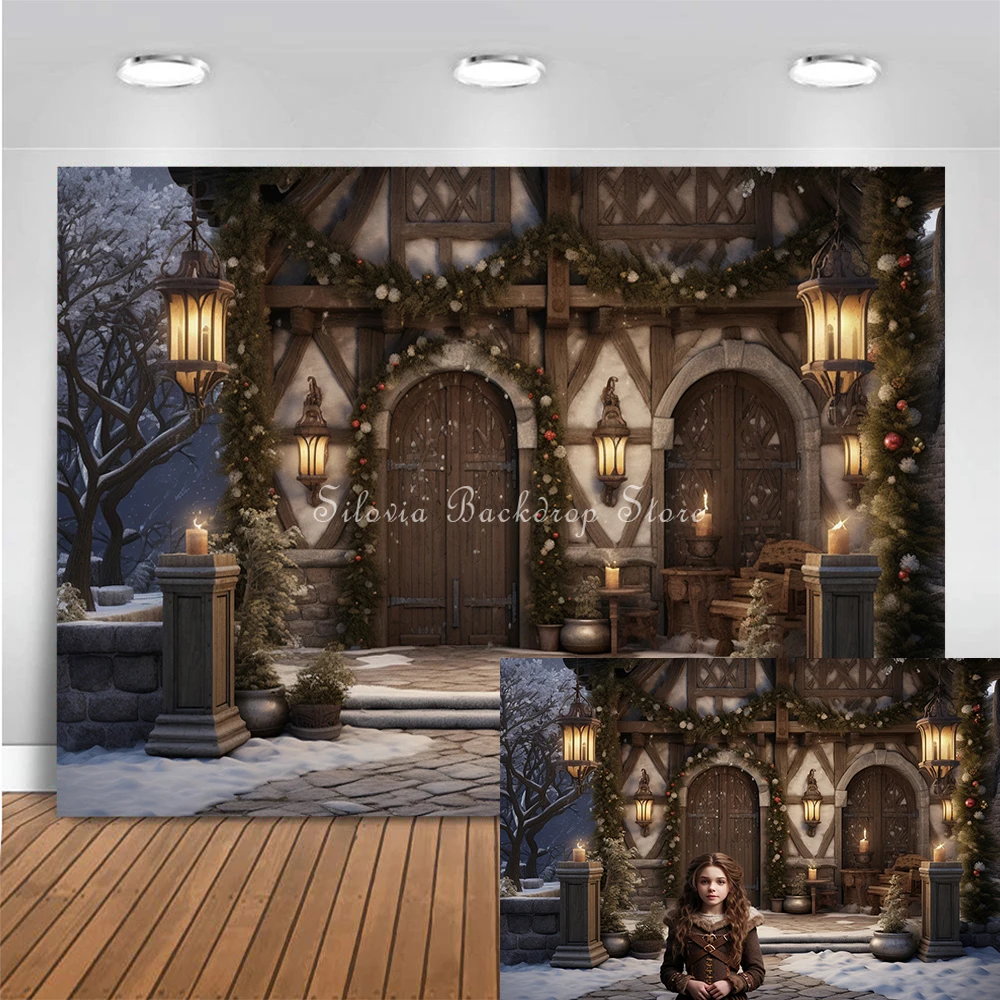 

Christmas Photography Background Winter Snowy Forest Houses Xmas Kids Family Party Portrait Decor Backdrop Photo Studio Cloth