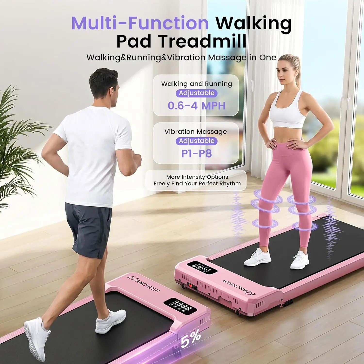 Under Desk Treadmill with Vibration Plate and Incline, Walking Pad for Home Office