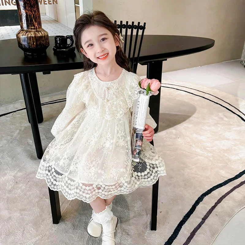 Spring children clothes girls dress baby long sleeve dresses birthday party lace princess dress holiday kids clothing 2-8 years